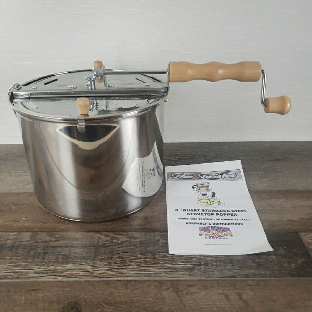 Great Northern Twister Original Stove Top Popcorn Popper Stainless Steel 6.5 qt